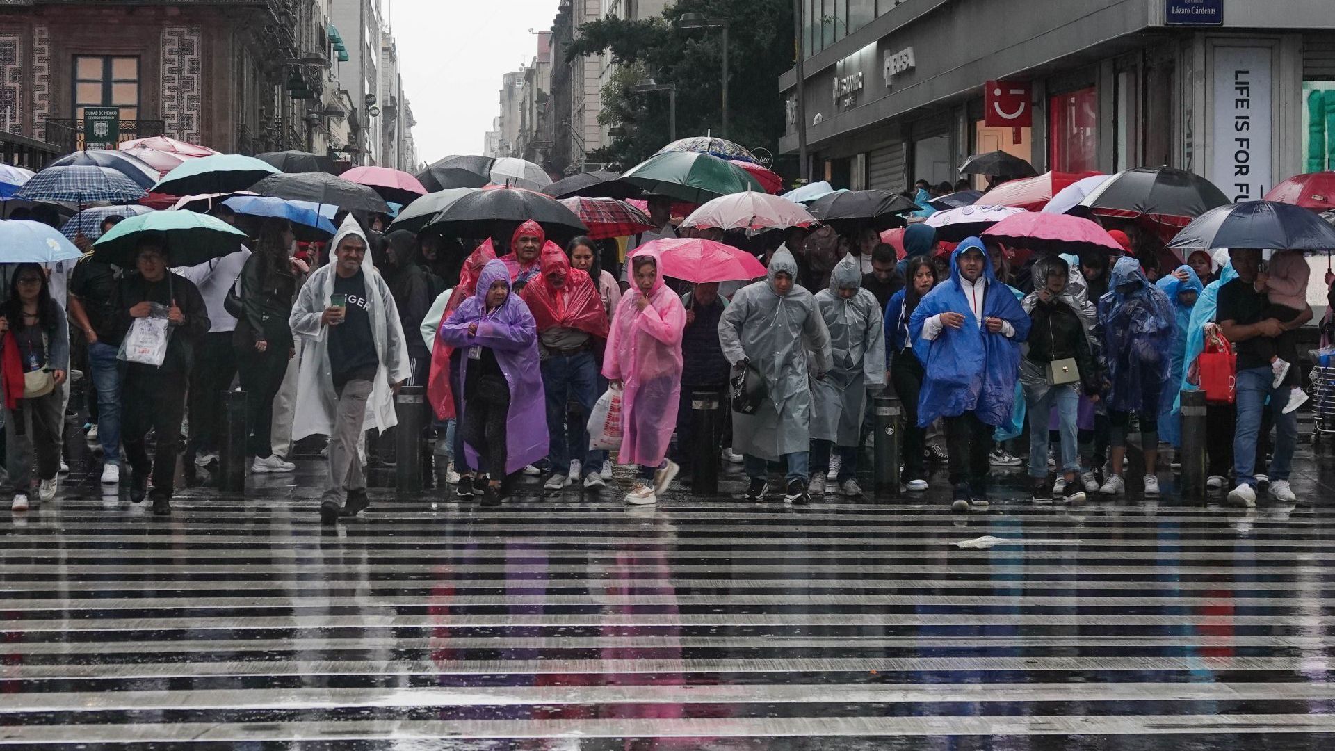 Capitalinos se protegen de la lluvia con paraguas e impermeables. Foto: Cuartoscuro